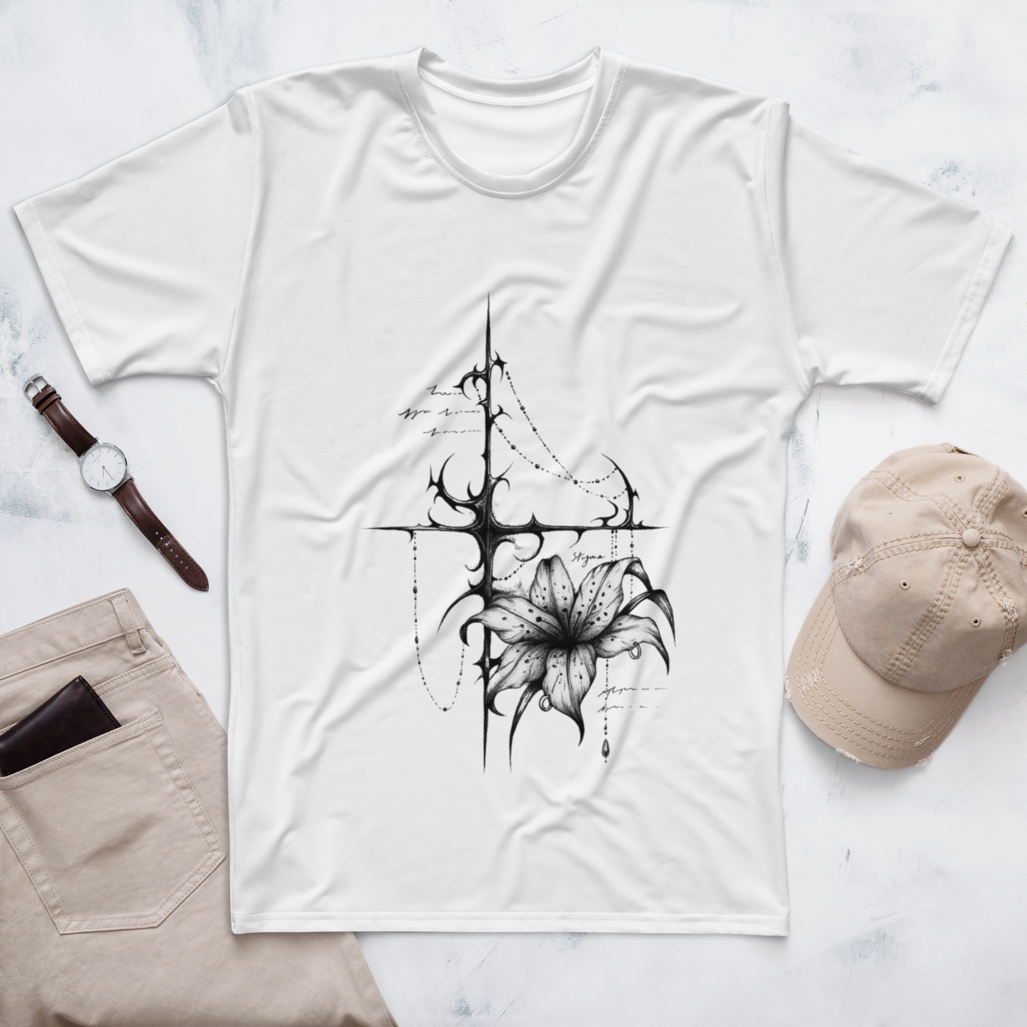 Men's Gothic Floral Graphic Tee - Aesthetic All-Over Print T-Shirt